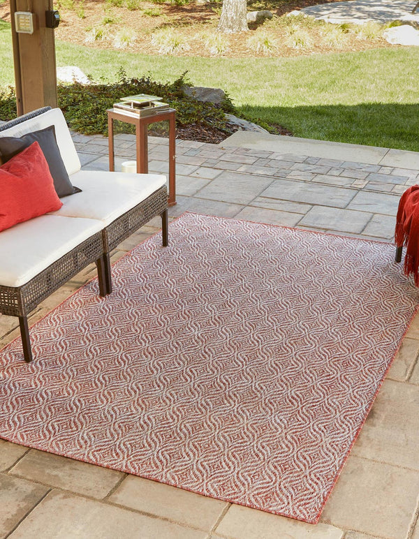 Unique Loom Outdoor Trellis Deco Trellis Machine Made Trellis Rug Rust Red, Ivory 6' 1" x 9' 0"