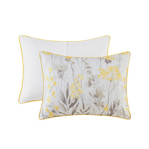 JLA Home Madison Park - 5 Seersucker Comforter Set with Floral Embroidery, Yellow Border Accent, Hypoallergenic Soft Texture 90 L x 90 W x 1.5H MP10-8359
