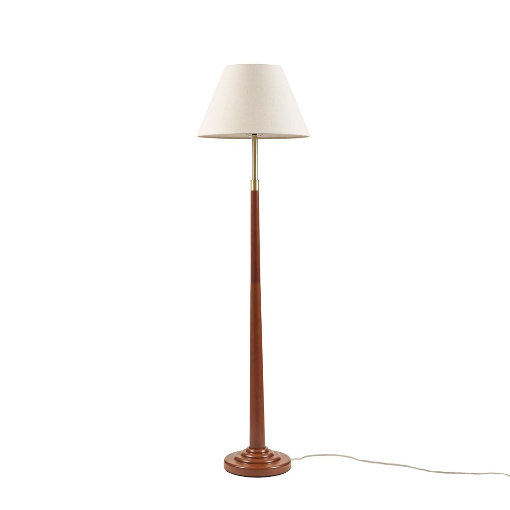 English Elm 1- Piece Retro Floor Lamp Faux Wood Iron Base Gold Accents Fluted Polyester Shade B035P482968