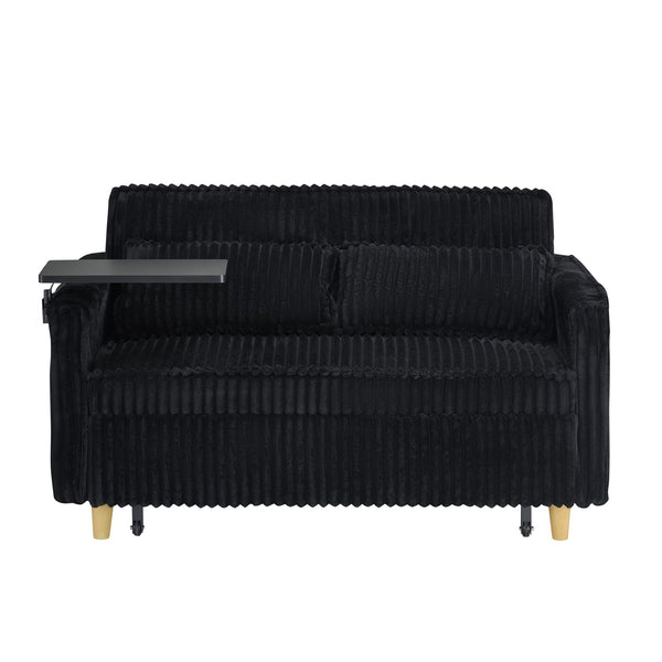 English Elm The pull-out corduroy sofa bed with convertible tabletop and USB charging ports for living room comfort Black W1278P248131