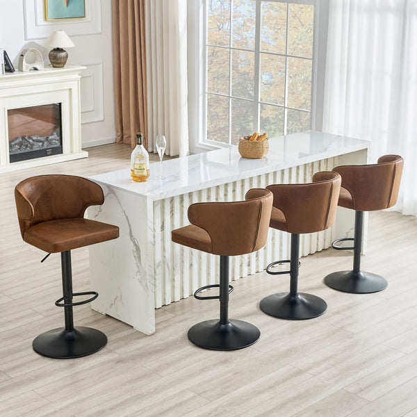 English Elm Modern Oil Wax Upholstered Swivel Barstool Set with Lumbar Support and Chrome Base W2920S00133