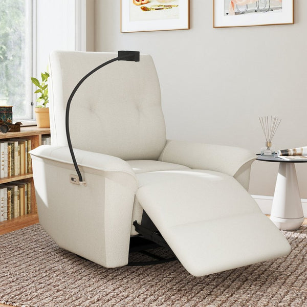 English Elm 270° Swivel Power Recliner Velvet Glider Rocker with Usb Ports for Living Room Beige W1028S00058