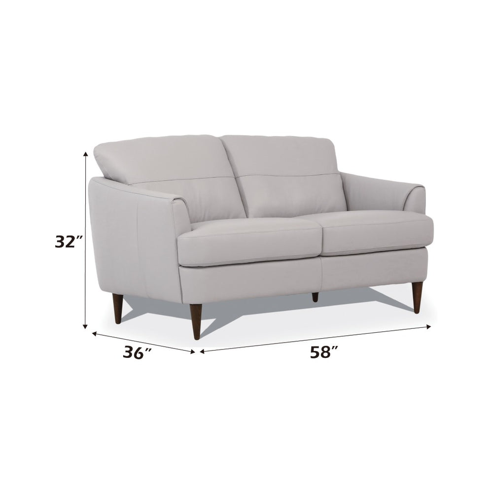 English Elm Helena Italian Leather Loveseat Mid-century Walnut Legs Pearl Gray Refined Seating B2726P496936