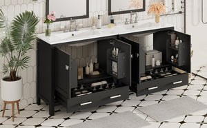 English Elm 72" Black Bathroom Vanity Set with Double Ceramic Sinks, Soft-Close Doors, Divided Drawer, Ample Storage and Solid Wood Frame for Durable Modern Style N729P000006B