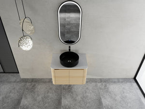 English Elm 30'' Wall-Mounted Bathroom Vanity With Ceramic Art Sink, Soft-Close Doors & Space-Saving Design W999S00463
