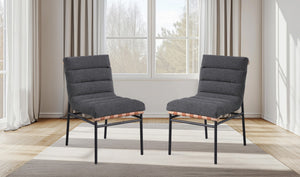 English Elm Liana Boucle Upholstered Dining Chairs Set of 2 with Cognac Leather Accents Iron Legs Dark Gray B2749P413190