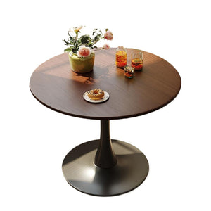 English Elm (walnut Finish) Tulip Pedestal Round Dining Table Mid Century Mdf Top Steel Base W2641P381821