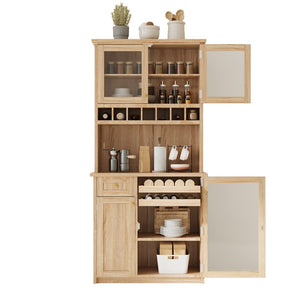 English Elm Topmax Farmhouse Buffet Hutch with Wine Rack Shaker Glass Pantry Cabinet N717P327043N