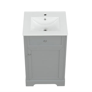 English Elm 20" Bathroom Vanity with Ceramic Sink, MDF Construction, Soft-Closing Door, Storage Rack & Shelf Grey N725P218017E