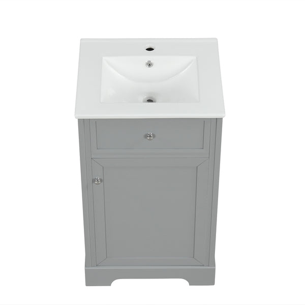 English Elm 20" Bathroom Vanity with Ceramic Sink, MDF Construction, Soft-Closing Door, Storage Rack & Shelf Grey N725P218017E