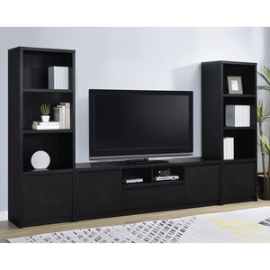 English Elm Sloat Slim Black 3-Shelf Media Tower with Cabinet — Vertical Entertainment Pier for Organized Living B062P375569