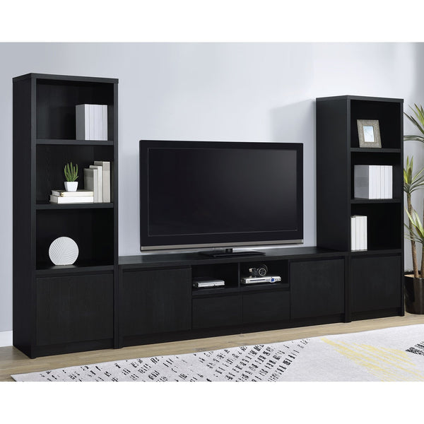 English Elm Sloat Slim Black 3-Shelf Media Tower with Cabinet — Vertical Entertainment Pier for Organized Living B062P375569