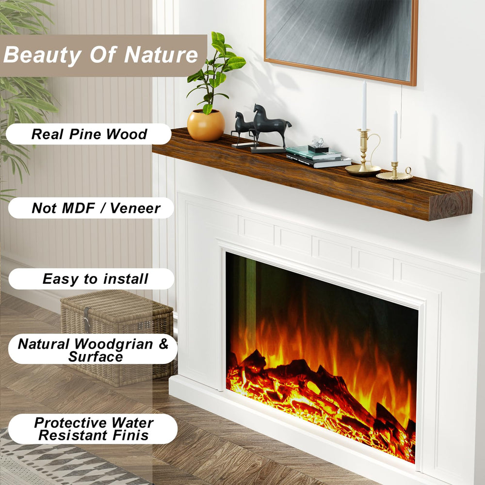 English Elm Fireplace Mantel, 72" Handcrafted Floating Shelf In Dark Chocolate - Rustic Wall Display For Decor T3210P391501