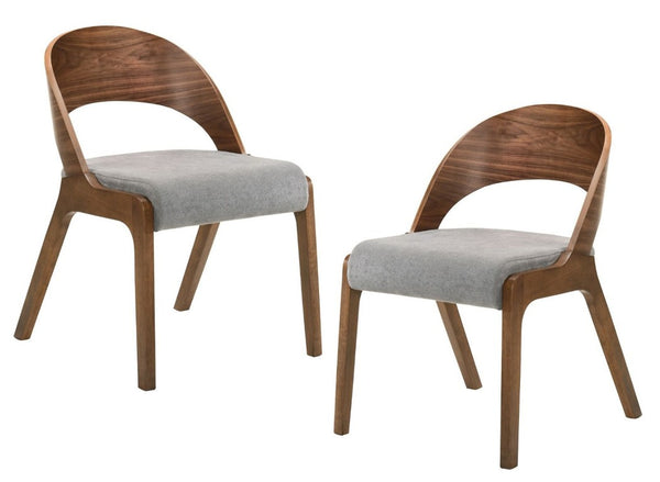 VIG Furniture Runyon Walnut & Grey Fabric Dining Chairs Set Of 2 — Modern Cutout Back, Upholstered Foam Seats, Sturdy Rubberwood Legs VGMAMI-836-GRY