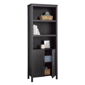 English Elm Bookcase With Doors – Elegant Black Finish, Versatile Storage Solution With Open Shelves & Enclosed Space B356P402625