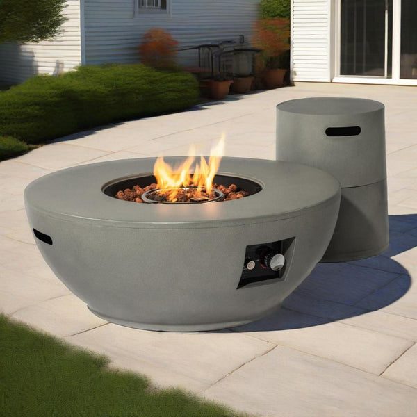 English Elm 36" 50000 BTU Propane Fire Pit Table with Stainless Burner, Lava Rocks, Rain Cover & Pulse Igniter W853P193940