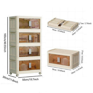 English Elm 19.69" Versatile 4-Tier Folding Storage Cabinet With Wheels, Magnetic Door & Collapsible Bins For Home W2873P207556