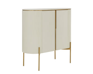 Sunpan PALOMA Bar Cabinet - Luxurious High-Gloss Cream Storage with Curved Design & Gold Accents 111219