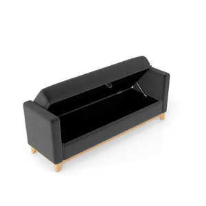 English Elm 66 Inch Sherpa Upholstered Storage Bench with Fluted Wood Base and Bolster Pillows Black+Neutral W1658P446125
