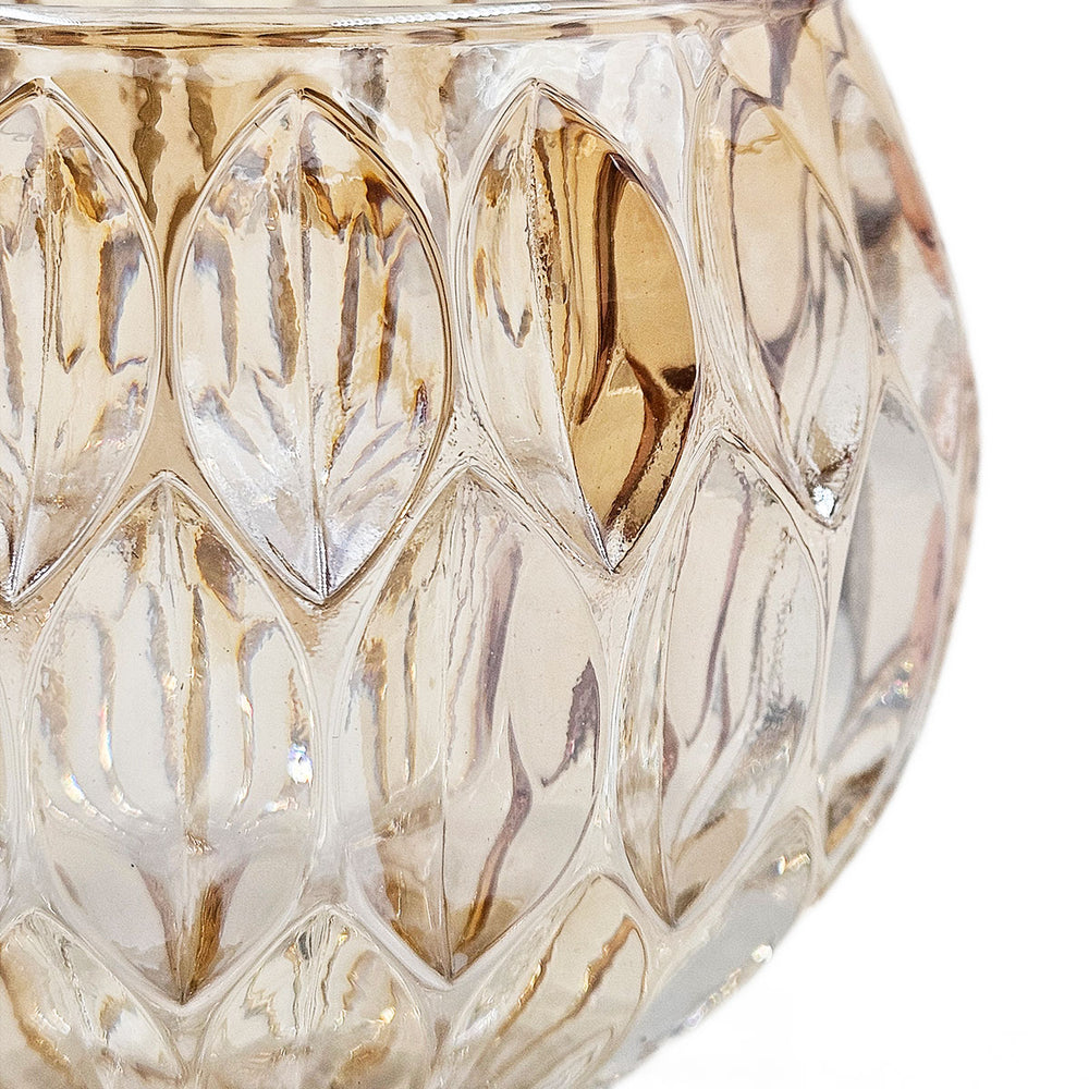 English Elm 5.9" Shiny oval cutout glass candleholder with gold mercury interior for warm ambient glow, 4-pack Black+Gold W2078P392161