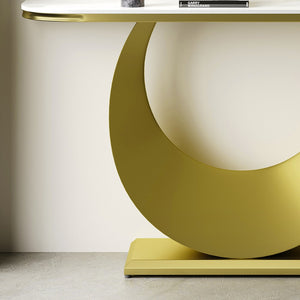 English Elm Premium Faux Marble Half Moon Console Table Gold Base Narrow Entryway Accent W2700S00084