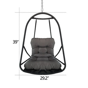 English Elm without Swing Egg Chair Rattan Hanging Patio Basket with C-Bracket, Foldable, Cup Holder, Cushions, Durable Metal Frame Black W2707P388615