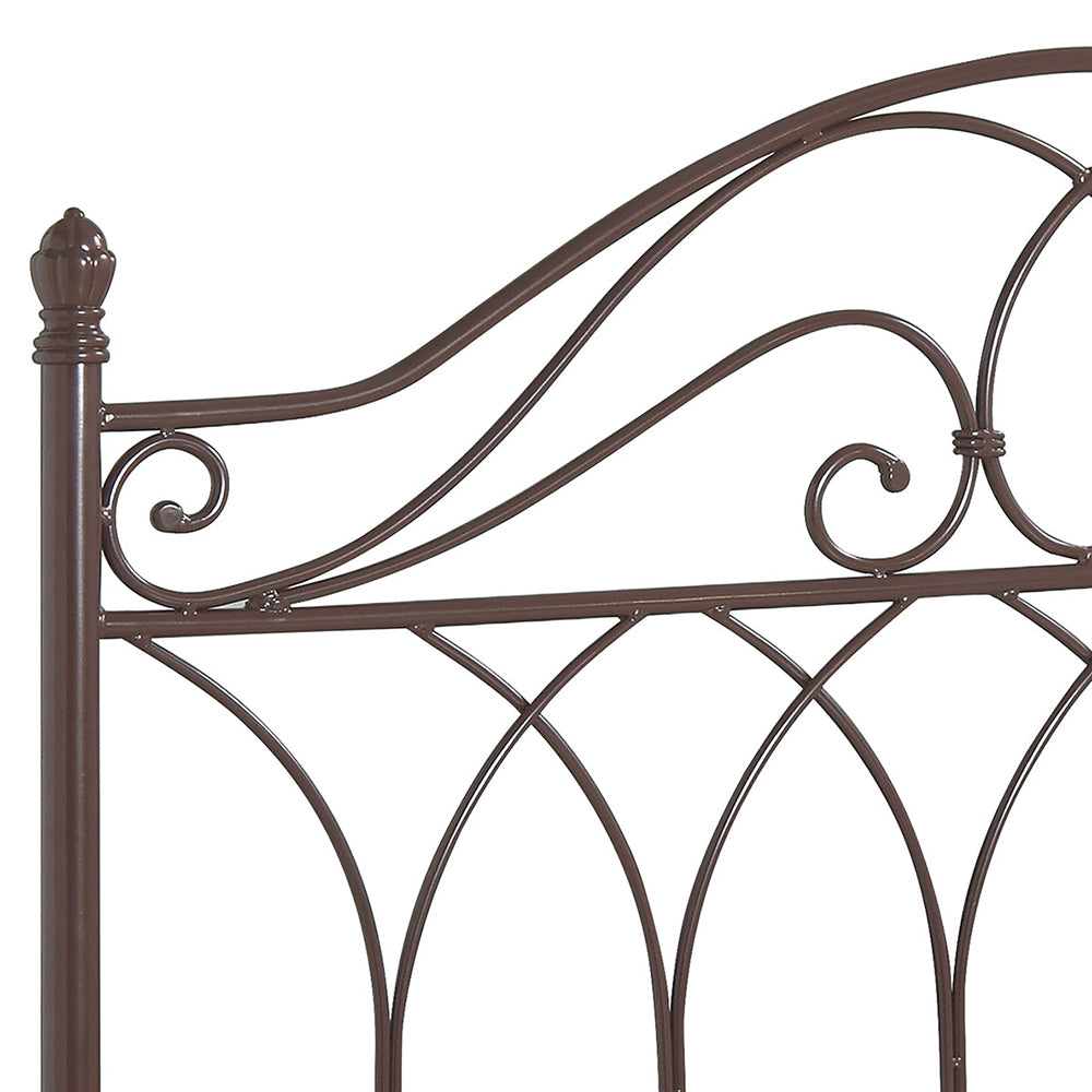 English Elm Willston Brown Queen Metal Scroll Headboard — Romantic Curved Scrollwork, Classic Finials, Warm Traditional Style B062P340843