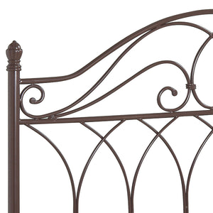 English Elm Willston Brown Queen Metal Scroll Headboard — Romantic Curved Scrollwork, Classic Finials, Warm Traditional Style B062P340843
