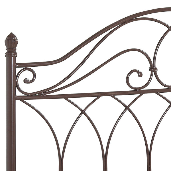 English Elm Willston Brown Queen Metal Scroll Headboard — Romantic Curved Scrollwork, Classic Finials, Warm Traditional Style B062P340843
