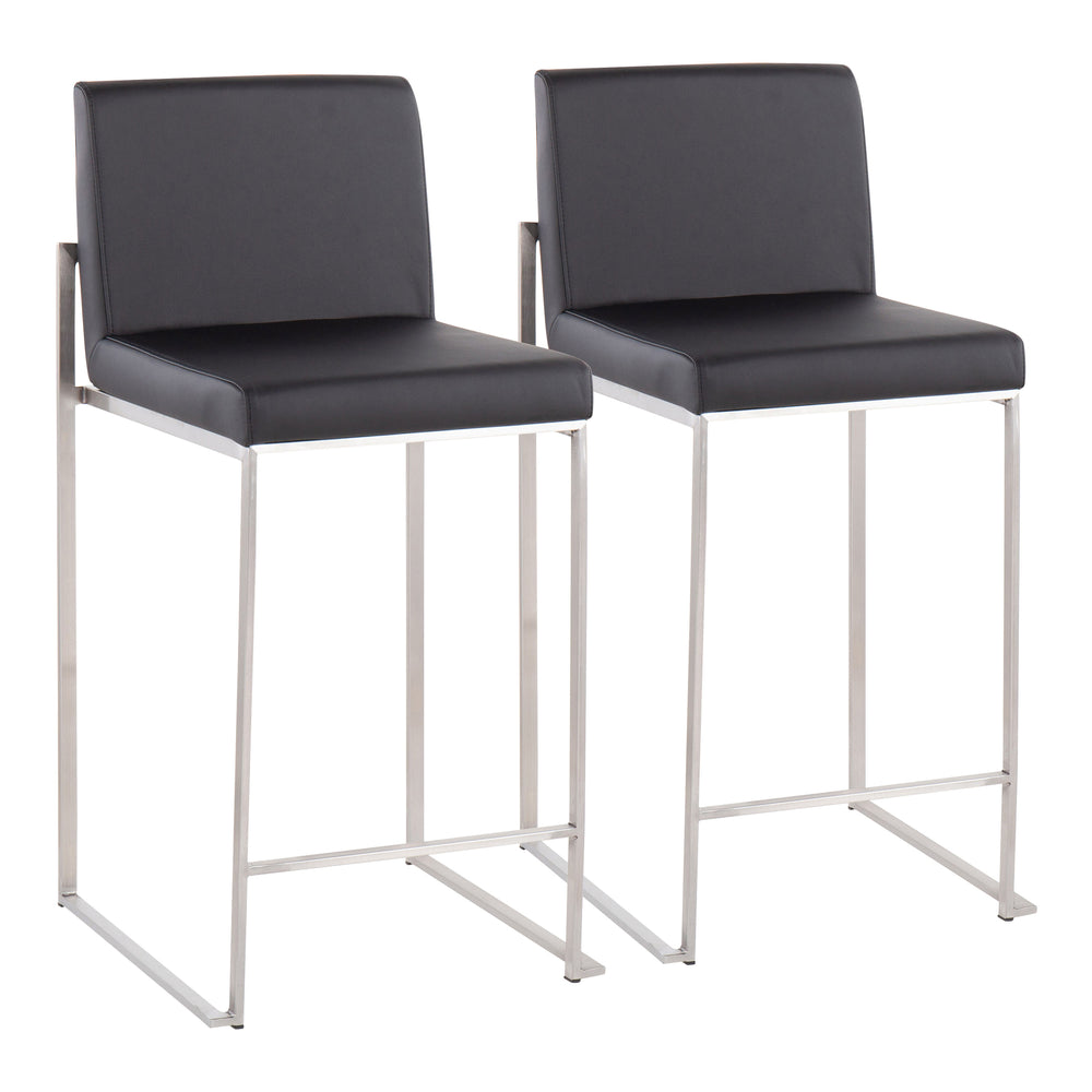 English Elm Fuji Contemporary High Back Counter Stool Set For Stylish Kitchen Comfort - Stainless Steel & Faux Leather B202P221956