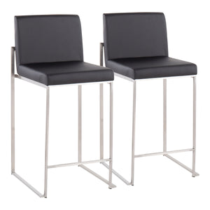 English Elm Fuji Contemporary High Back Counter Stool Set For Stylish Kitchen Comfort - Stainless Steel & Faux Leather B202P221956