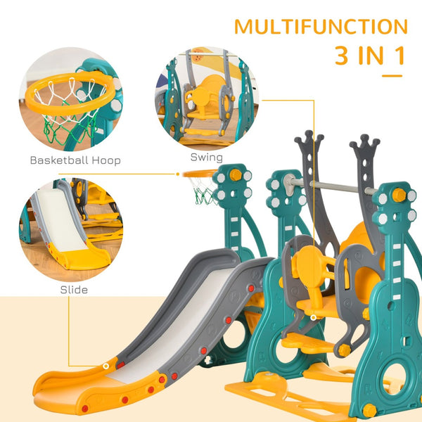 English Elm Qaba Toddler 3 in 1 Playset with Swing Slide Climber and Basketball Hoop W2225P217344