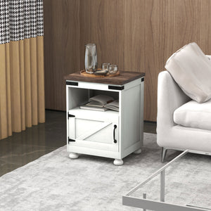 English Elm Homcom Compact Farmhouse Side Table With Storage, Open Shelf & Cupboard For Modern Living Rooms W2225P229443