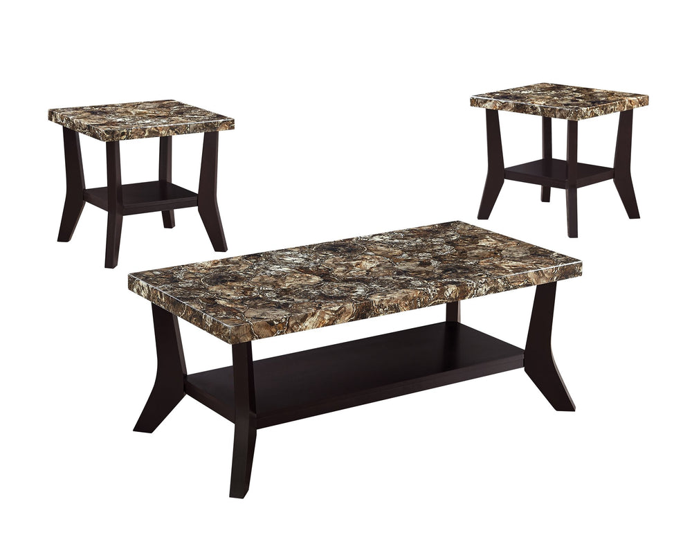 English Elm Faux Marble Tops 3-Piece Table Set with Built-In Shelves, Rectangular Coffee & Two End Tables Brown B011P405669