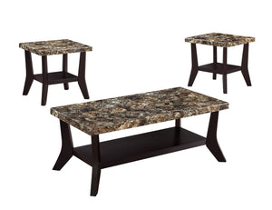 English Elm Faux Marble Tops 3-Piece Table Set with Built-In Shelves, Rectangular Coffee & Two End Tables Brown B011P405669