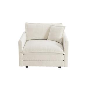 English Elm Comfy White Chenille Armchair Deep Seat Foam Cushion Reading Chair for Living Room W714S00544