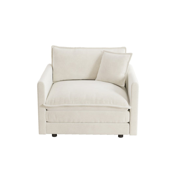 English Elm Comfy White Chenille Armchair Deep Seat Foam Cushion Reading Chair for Living Room W714S00544
