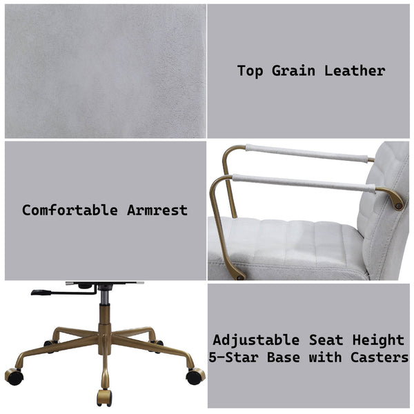 English Elm Duralo Vintage Off White Top Grain Leather Office Chair – 360° Swivel, Adjustable Height, Cushioned Comfort B2726P346935