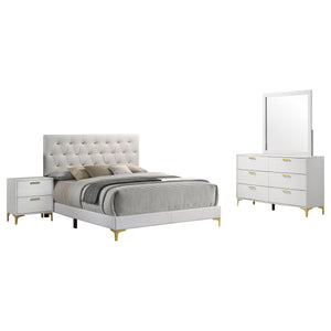 English Elm James White Glam 4-Piece Queen Bedroom Set with Tufted White Leatherette & Gold Accents, Modern Retreat B062S01375
