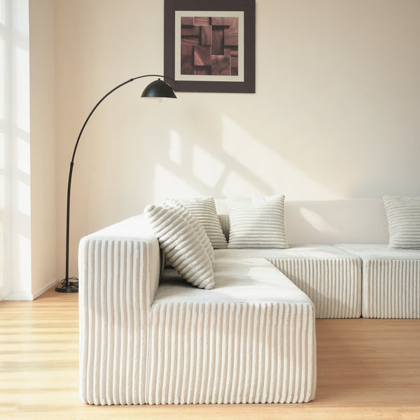 English Elm Modular U-Shaped Sectional Sofa - Customizable 130-Inch Chaise Lounge In Beige Corduroy For Modern Spaces W3276S00008