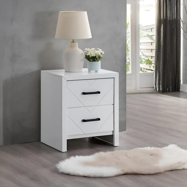 English Elm Morris 2-Drawer Nightstand with V-Shape Embossed Fronts, Dovetailed Drawers & Removable Handles White 27.8 L x 22.13 W x 18.9 H B078P408785