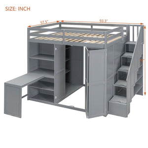 English Elm Full Size Loft Bed with Built-in Desk Wardrobe and Shelves for Teen Bedroom LT100679AEE