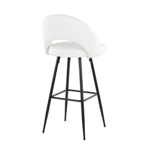 English Elm Fixed-height Metal Frame Barstools with Upholstered Seats and Geometric Footrest Set of 2 White+Black B202S01944