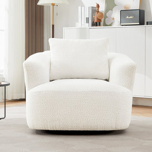 English Elm 360° Swivel Chair with Boucle Upholstery, Deep Pocket-Spring Seat, Ergonomic Curved Arms & Minimalist Design for Living Room Comfort Beige N719P288552A