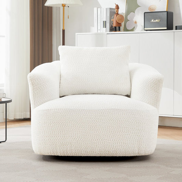 English Elm 360° Swivel Chair with Boucle Upholstery, Deep Pocket-Spring Seat, Ergonomic Curved Arms & Minimalist Design for Living Room Comfort Beige N719P288552A
