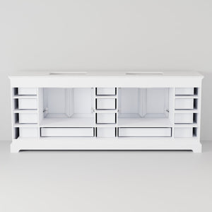 English Elm White 84" Double Bath Vanity with White Quartz Top, Soft-Close Drawers, 14-Drawer Storage & Mirrors B2731S00823