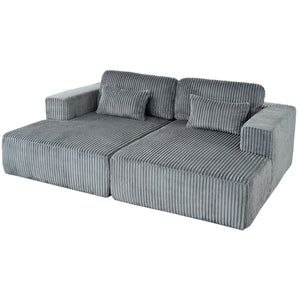 English Elm U_Style Corduroy Double Sofa Bed with Plush Supportive Sponge-Spring Seats and Removable Back Cushions Gray WY000449AAE