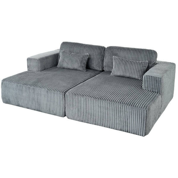 English Elm U_Style Corduroy Double Sofa Bed with Plush Supportive Sponge-Spring Seats and Removable Back Cushions Gray WY000449AAE