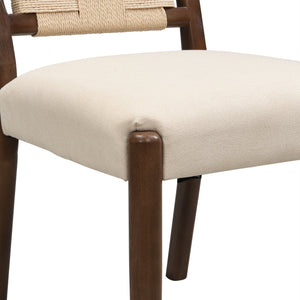 English Elm Christopher Knight Home® - Upholstered dining chair with woven rope backrest set of 2 - elegant curved weave, sturdy rubberwood frame and easy assembly Beige,Walnut N771P361494T