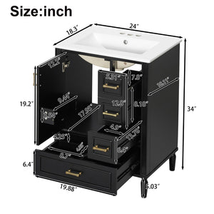 English Elm 24" Olive Bathroom Vanity Solid Wood Frame Ceramic Sink Gold Hardware Soft Close Black N729P373272B